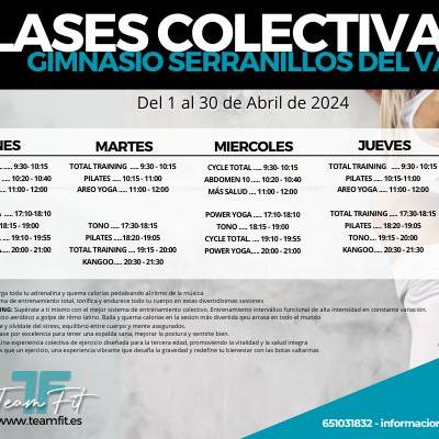CLASES COLECTIVAS GIMNASIO SERRANILLOS - ABRIL 2024